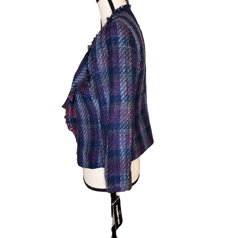 Sold!!!KARL LAGERFELD Paris Dress Jacket Size 6 Plaid Tweed Blue Multi Waterfall - Picture 4 of 11